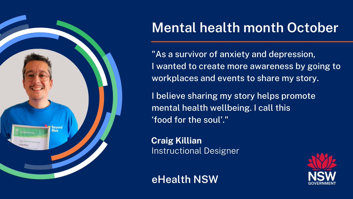 eHealthNSW's tweet photo. It’s #MentalHealthMonth. Alongside being an Instructional Designer, Craig Killian is also one of our trained Mental Health First Aiders. 

@eHealthNSW is proud to offer mental health first aid to staff who prefer to reach out to a fellow colleague during tough times. https://t.co/JvOZc7enSt