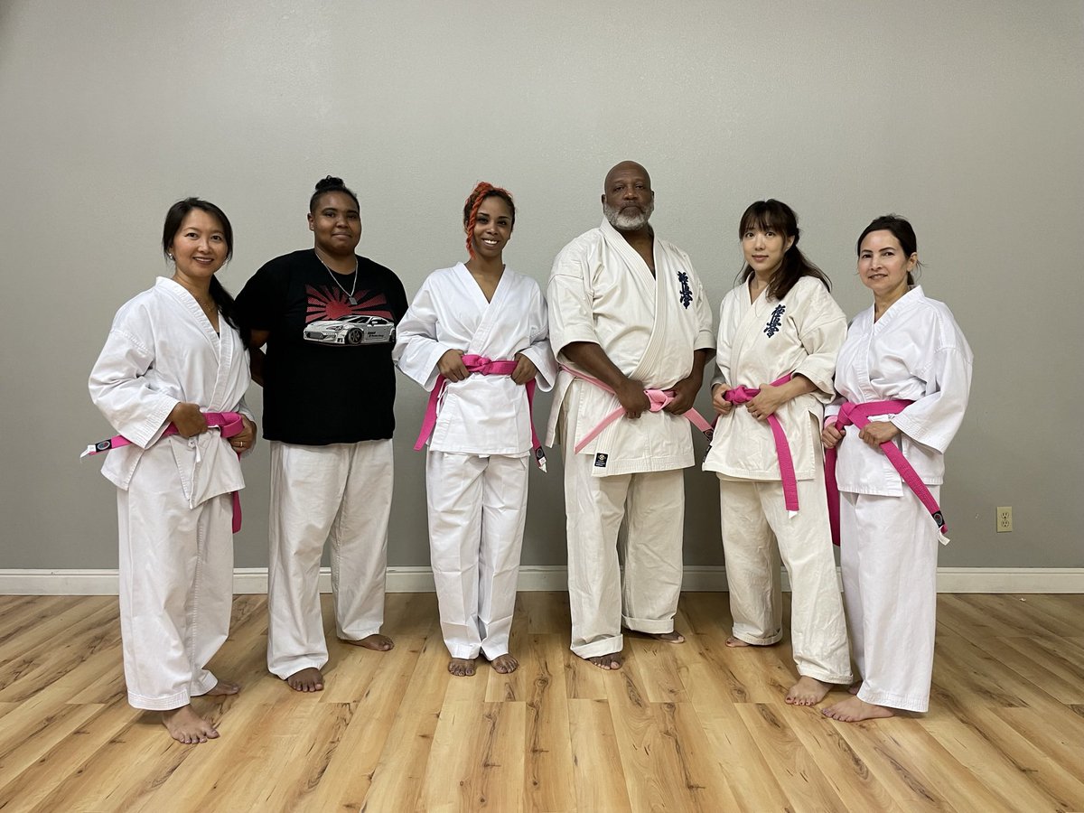 DallasKyokushin's tweet photo. We wear pink belts to support the fight ! Women’s Breast Cancer Awareness month. #BreastCancerAwarenessMonth #DallasTX  #addisontx #dallaskyokushin #dfw #womenpower  #joseisenshi https://t.co/mBjnIGaqHJ