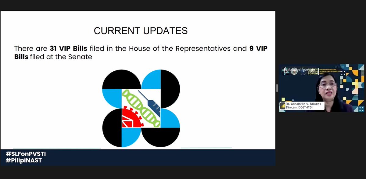 nastphl's tweet image. Director Briones of @DOST_ITDI gives an update on the bills filed at the @HouseofRepsPH and @senatePH in the 19th Congress. She concludes with a Call to Action for the urgent passage of the proposed VIP Act #PilipiNAST #OneDOST4U #VIPact