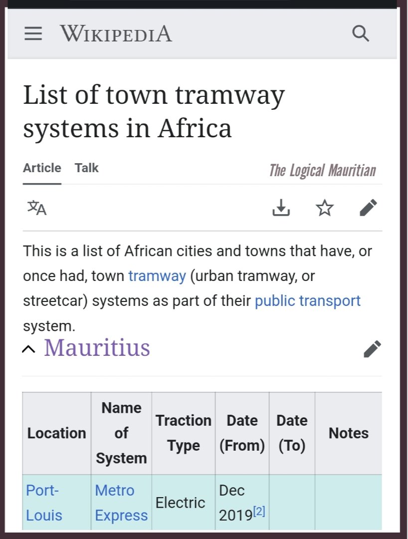 Even Wikipedia calls a spade a spade!

#Tramway #MetroExpress #TheLogicalMauritian #Mauritius #Moris #Metro #Tram #Wikipedia