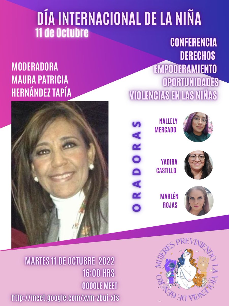 Previniendocero's tweet photo. #DiaInternacionalDeLaNiña @Previniendocero invita a la conferencia #AprenderYAvanzar @MAR__AZUL @RedNacMDPT @RedParidad_Ver @josephynne @OmegaVzquez @MonicaMendozaM @drucila_roman @BettyRodrigz @EfectivaParidad https://t.co/fXsA6buJRK