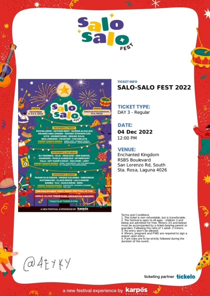 4EYKY's tweet photo. Secured my ticket for the #salosalofest kanina thanks to @nabiii6969!!! Tysm for the smooth transaction 🥹 Will def avail ur service again sa future concerts 🫶 https://t.co/U2YuRERtRB