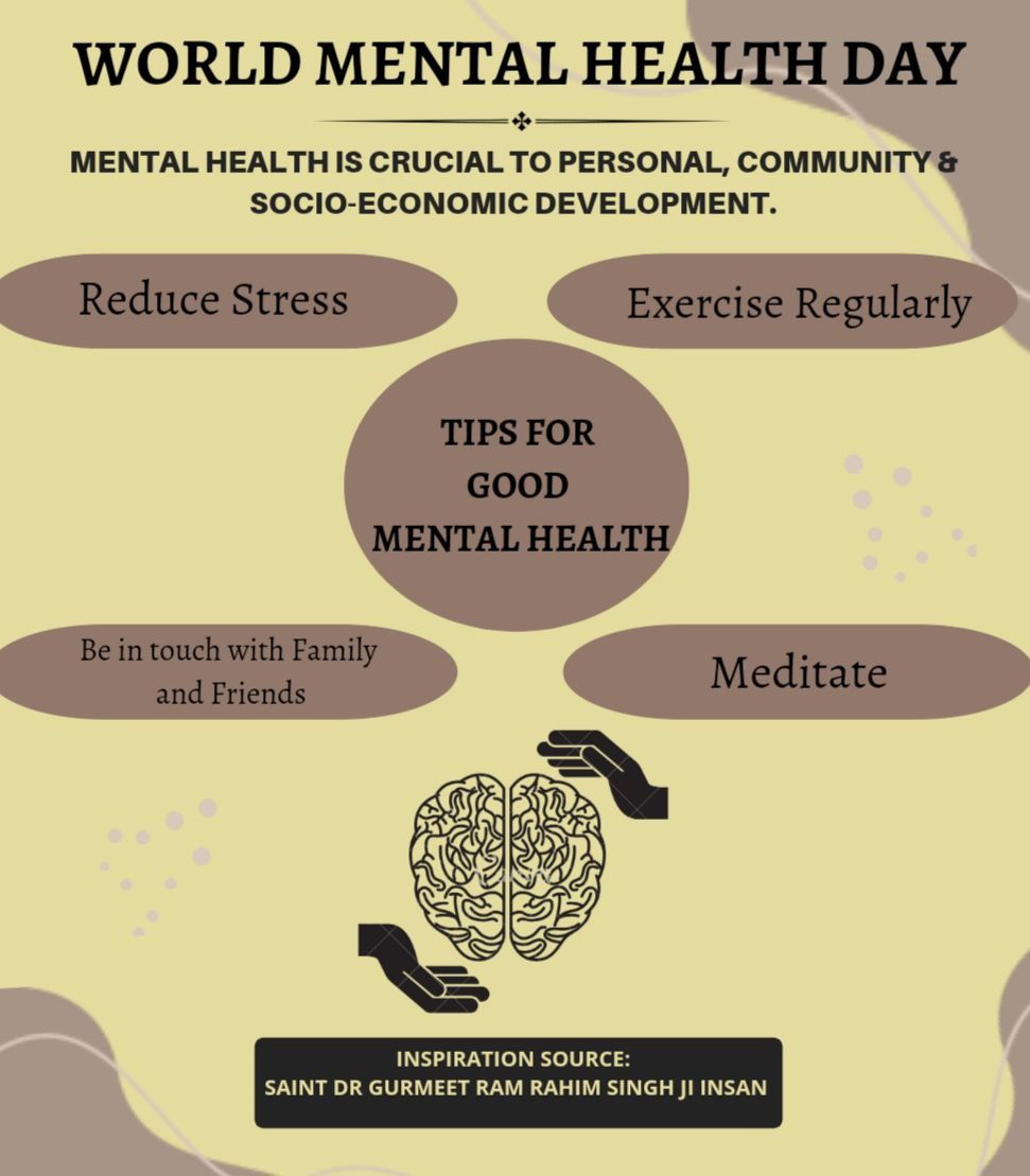 itsinspiring_'s tweet photo. Let's pledge on this #WorldMentalHealthDay to adopt meditation for our mental health,With Regular practice of meditation with Pranayama, a person can heal his/her brain,body &amp; soul simultaneously, as insisted by Saint Dr Gurmeet Ram Rahim Singh Ji Insan. #WorldMentalHealthDay2022 https://t.co/lLaOkGvhxK