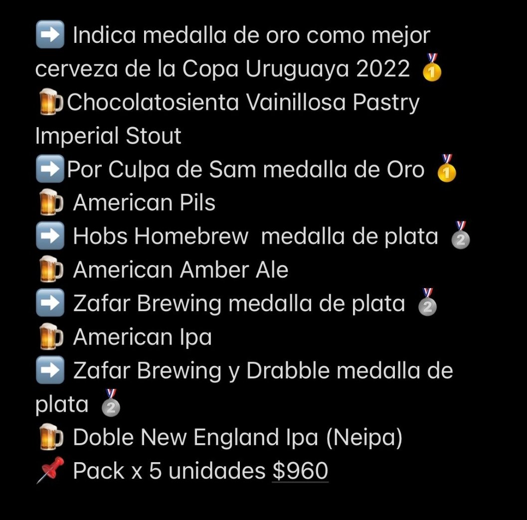 Aquí la descripción de este pack increíble,  todas birras premiadas en la Copa Uruguaya de Cervezas 👇