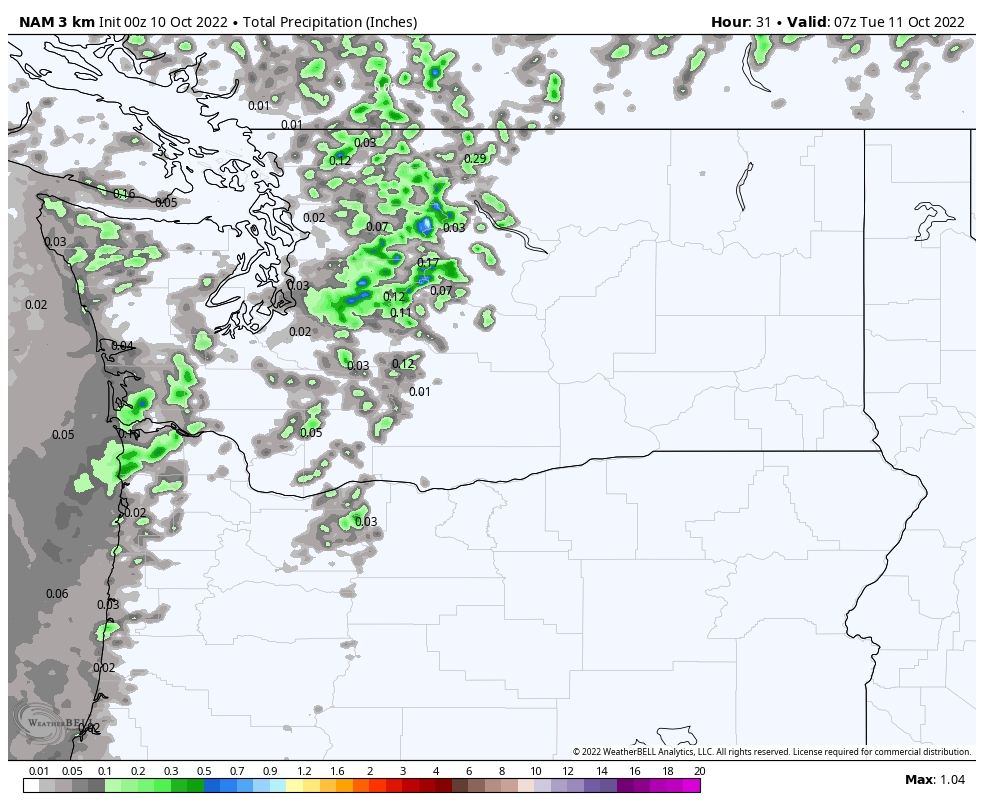 SeattleWXGuy's tweet photo. I expect 100's of storm chasers to converge just south of/on I-90/Annette Lake/Chester Morse Lake reservoir on Monday evening for the event of the millennium here in the PNW as several hundredths of an inch of rain look likely to fall. #wawx #ConvergenceZone https://t.co/5CFiIl6HDB
