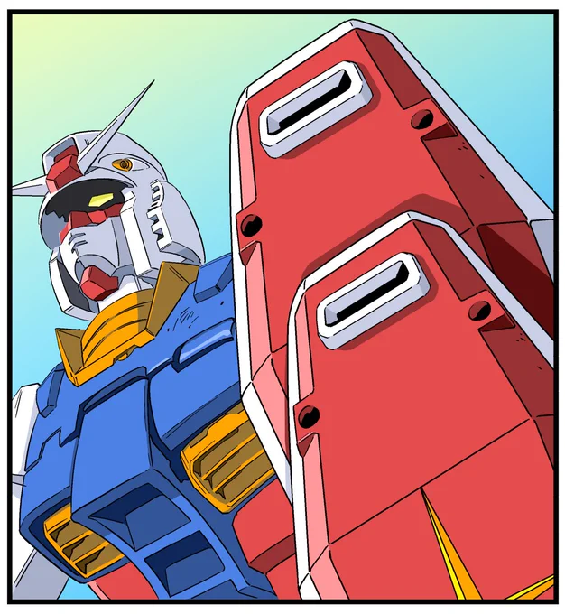 第28話『大西洋血に染めて』では、ガンダムの盾が2枚重なります。これはGアーマーのときに盾が左右2枚あるため、ガンダムになったとき盾が2枚のままだと、過去の動画が流用できなくなるので、盾を重ねる事でこの難題を乗り切っていました。#兼用カット #盾 