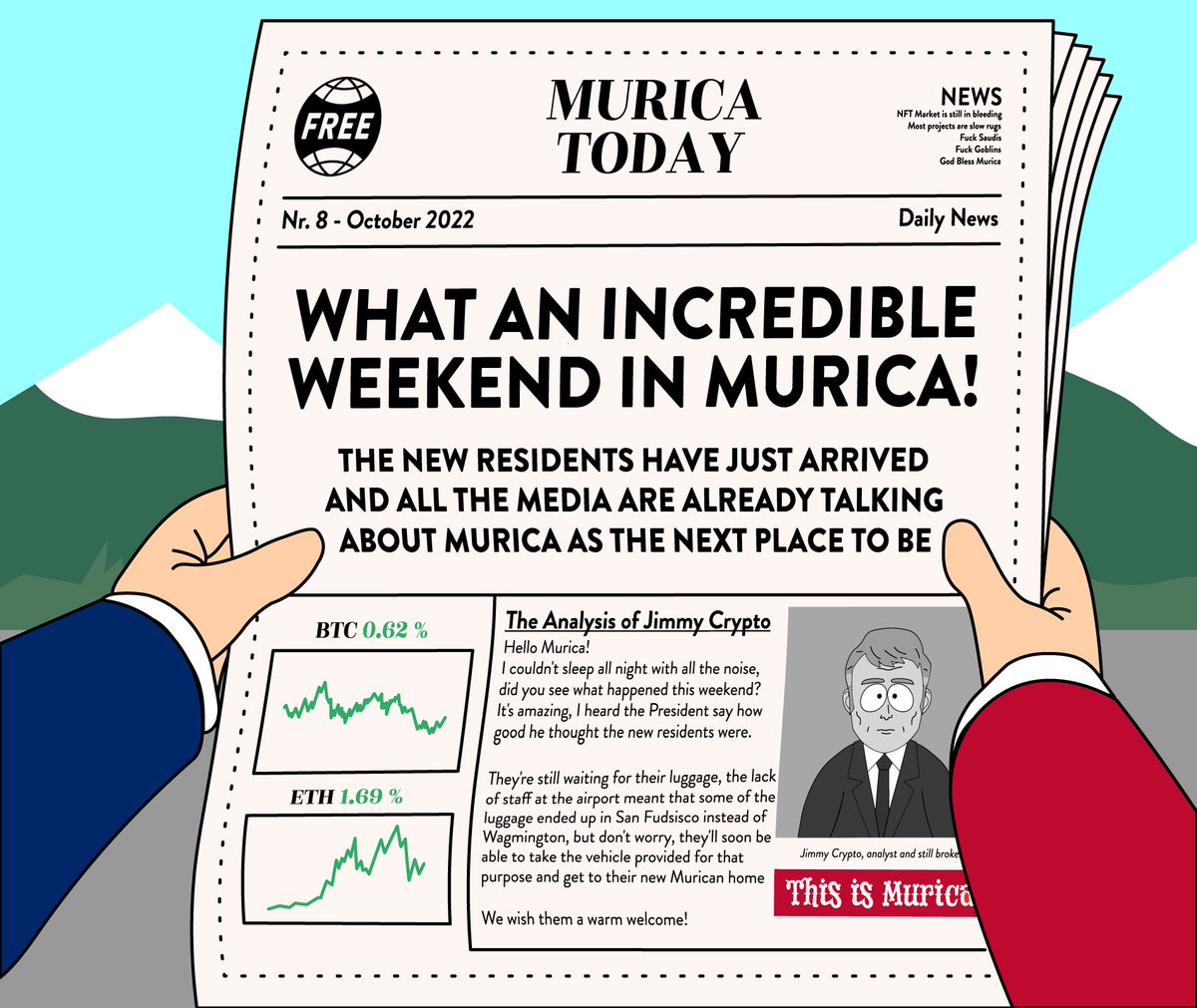 ThisIsMuricaNFT's tweet photo. 🗞 𝐌𝐔𝐑𝐈𝐂𝐀 𝐓𝐎𝐃𝐀𝐘 🗞

𝐓𝐡𝐚𝐧𝐤 𝐲𝐨𝐮 𝐌𝐮𝐫𝐢𝐜𝐚𝐧𝐬 🇺🇸 ❤️ 

#GodBlessMurica #MuricaToday #NextStageSoon https://t.co/GJWaVaWbfp