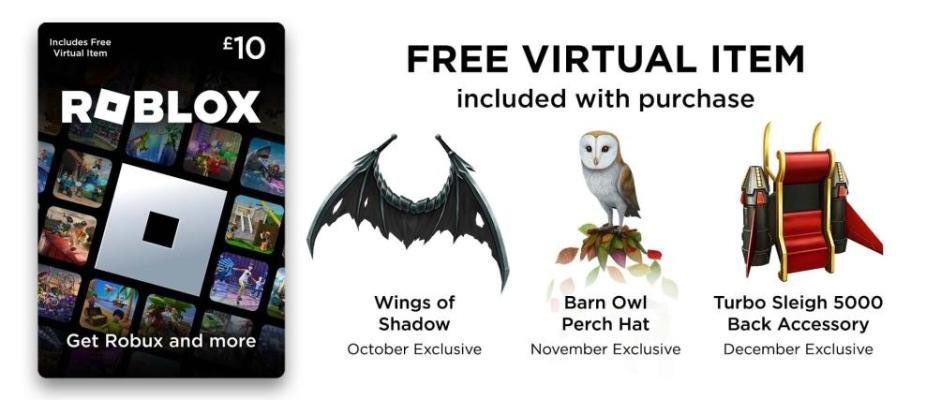 Lily on X: These are the new Roblox Walmart/Asda gift card code items for  Oct-Nov-Dec. The Barn Owl has effects, I'll tweet the try-on when it's  avail #Roblox  / X