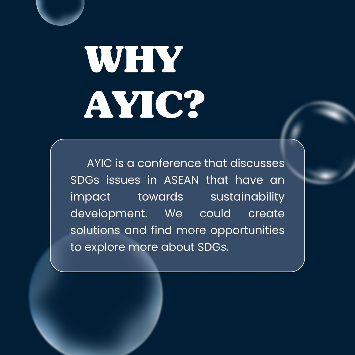 The_AYIC's tweet photo. At the ASEAN Youth Initiative Conference, you can exchange ideas on SDG topics and grow together with other participants. See this slide for details.

So, save your seat now!

For more information:
Instagram: @the_ayic
Twitter: @the_ayic

#AYIC2022
#AchievingProsperity https://t.co/4Cltq2obUY