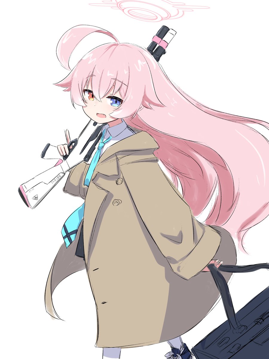 hoshino (blue archive) 1girl solo heterochromia weapon gun pink hair necktie  illustration images