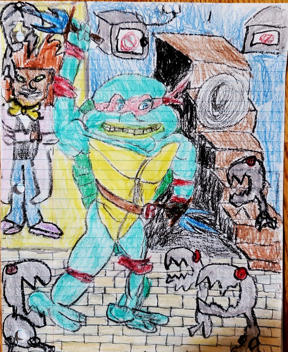 pck_Paul_Kelley's tweet photo. Raphael may not want to egg Baxter Stockmans lab on his solo escapades around town. #tmnt #raphael #sai #mouser #baxterstockman #comicart #comiccon2022 #fanart #cartoonart #drawing #art #retrodraw #80sparty #eightiesfashion #labcoat #labrat #retro4life #mutant #pizzapower https://t.co/V2CrQ0iCL1