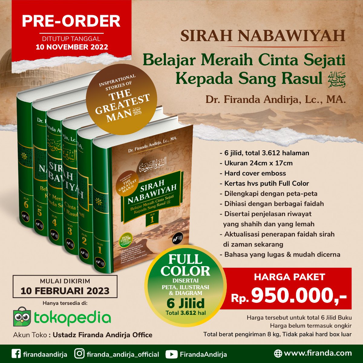 PRE ORDER karya tulis terbaru Ust Dr. Firanda Andirja MA. Buku Sirah Nabawiyah ini hadir di hadapan para pembaca untuk membantu para pembaca untuk meraih cinta sejati kepada Sang Rasul. Link Pembelian: tokopedia.link/0tjvape4Ztb