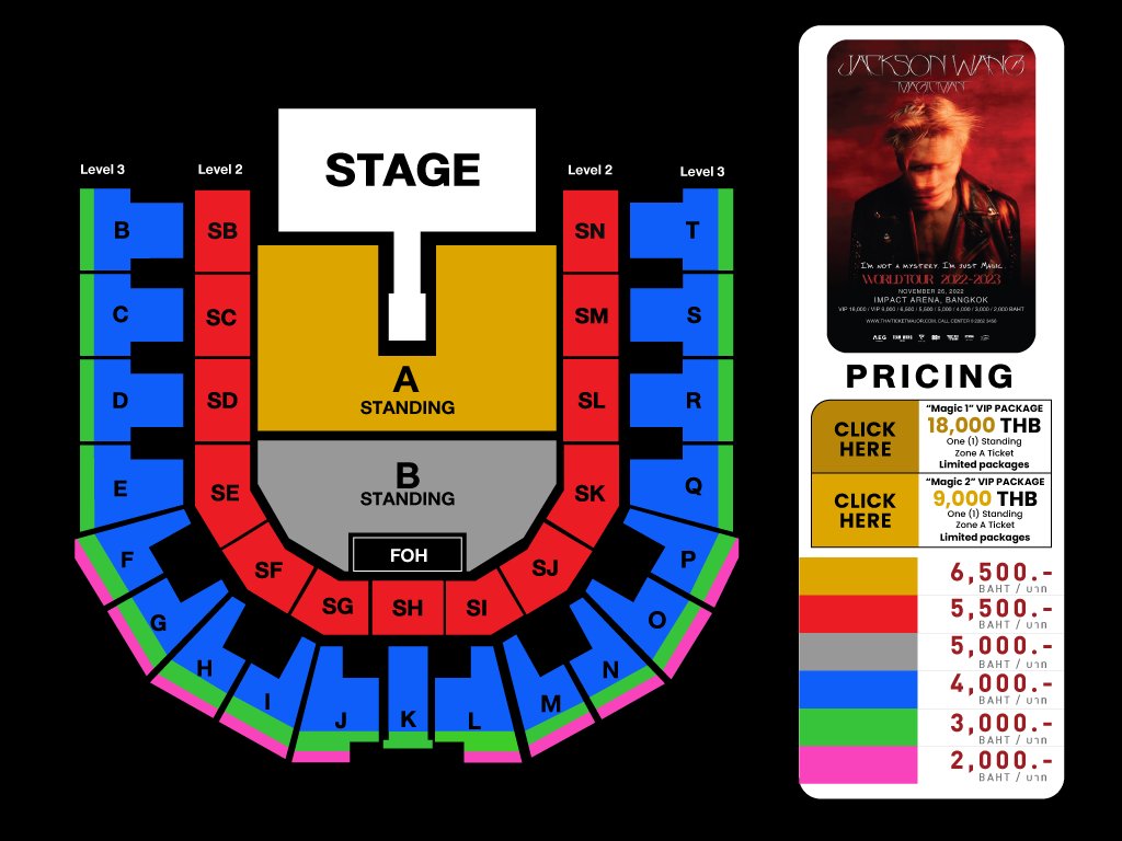 ThaiTicketMajor's tweet photo. JACKSON WANG MAGIC MAN WORLD TOUR 2022 BANGKOK

📆26/11/2022
📍IMPACT ARENA
💰18,000 / 9,000 / 6,500 / 5,500 / 5,000 / 4,000 / 3,000 / 2,000   
🗓️Public Sale : 14/10/2022, 10:00
🎫https://t.co/iEmHKSC0sr

#MAGICMANWorldTour #JacksonWangWorldTour  #Jackson #JacksonWang https://t.co/vLmsT5ttW9