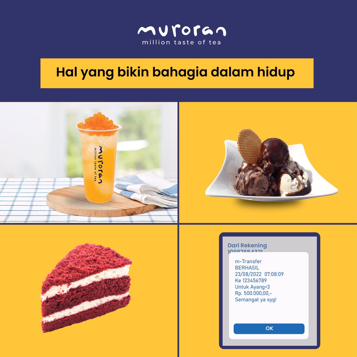 murorantea's tweet photo. Morningg peeps😍 Semangat untuk mengawali senin pagi ini! menurut kalian hal yang bikin bahagia dalam hidup kalian apa? Bisa komen dibawah yaa! #muroran #minumanhitz #semangatpagi #tipsbahagia https://t.co/MGXhawqdqJ
