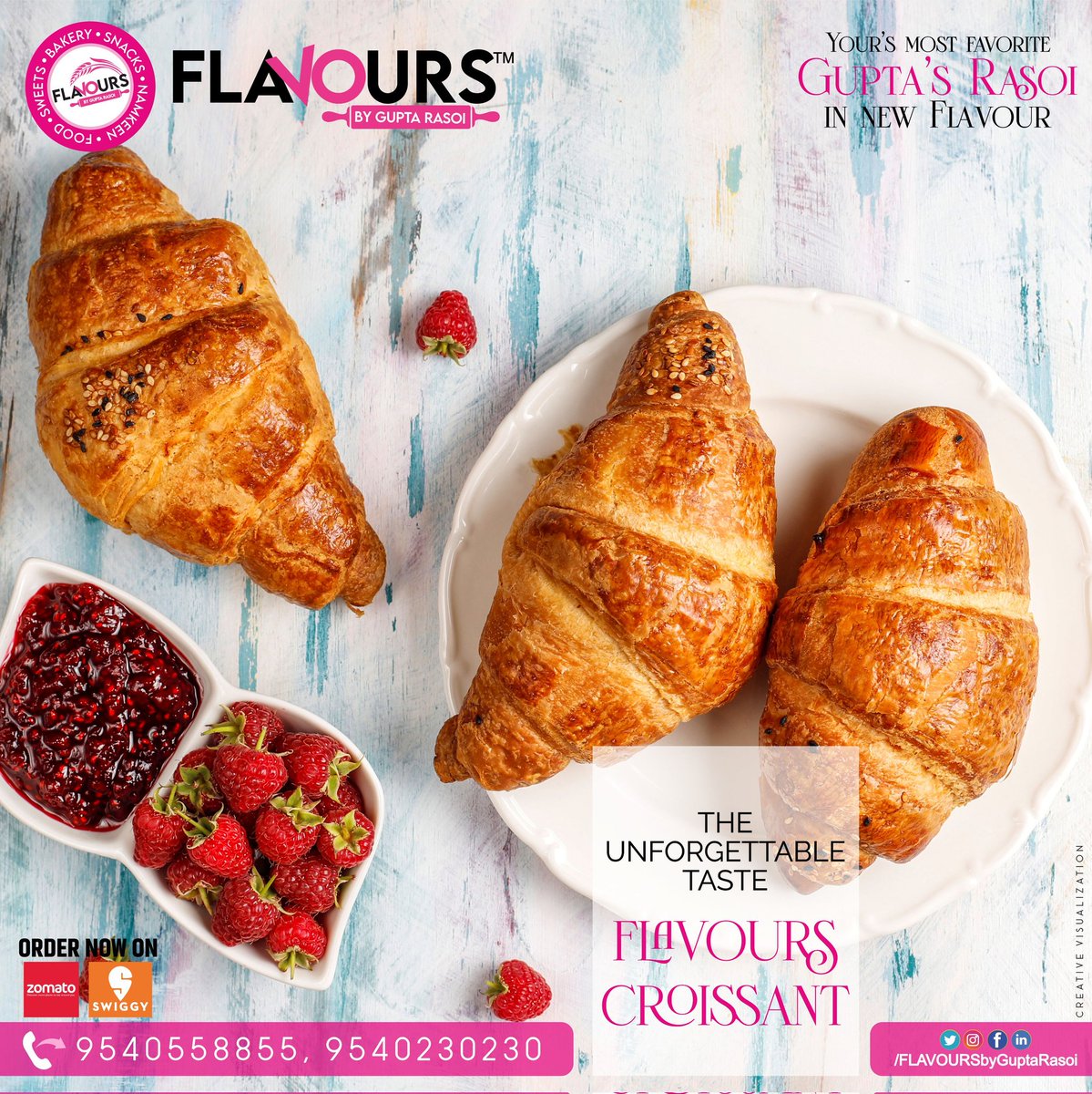 FLAVOURSbyGR's tweet photo. The unforgettable taste : Flavours Croissant
.
.
.
#croissant #fruitcake #samosa #bread #breadmaking #bakerybread #freshbread #muffins #cupcakes #flavours #guptasrasoi #guptarasoi #fbgr #flavoursbyguptarasoi #tasteofindia #pavbhaji #desifoodie #dahibhalla #bewowindia https://t.co/mW6Hif71zC
