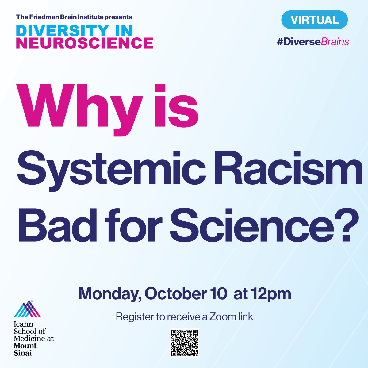 Friedman Brain Institute (@sinaibrain) on Twitter photo ✨TODAY at 12pm! Register to hear the <a href="/Sci_Diversity/">Center for Scientific Diversity at ISMMS</a>’s Drs. <a href="/EKTBenn/">Emma Benn</a> <a href="/ClarkNeuro/">Dr. Uraina Clark | Neuro Lab</a> <a href="/DrJamiliaSly/">Jamilia Sly, PhD</a> & @tracymlayne along w/ host <a href="/EricJNestler/">Eric J. Nestler, MD, PhD</a> as they attempt to answer this important question: “WHY IS SYSTEMIC RACISM BAD FOR SCIENCE?”
JOIN THE CONVERSATION➡️bit.ly/3SzTJdF ✨TODAY at 12pm! Register to hear the <a href="/Sci_Diversity/">Center for Scientific Diversity at ISMMS</a>’s Drs. <a href="/EKTBenn/">Emma Benn</a> <a href="/ClarkNeuro/">Dr. Uraina Clark | Neuro Lab</a> <a href="/DrJamiliaSly/">Jamilia Sly, PhD</a> & @tracymlayne along w/ host <a href="/EricJNestler/">Eric J. Nestler, MD, PhD</a> as they attempt to answer this important question: “WHY IS SYSTEMIC RACISM BAD FOR SCIENCE?”
JOIN THE CONVERSATION➡️bit.ly/3SzTJdF