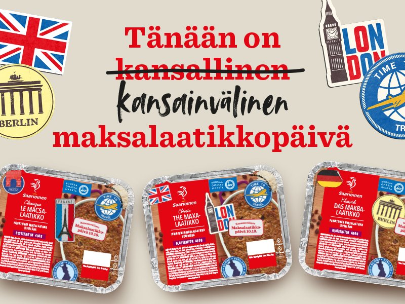 SaarioinenOy's tweet photo. Mainiota maksalaatiikkopäivää! Tänään 10.10. Saarioisten toimipisteissä herkutellaan tällä lempilaatikolla. Juhlistatko sinä päivää rusinoilla vai ilman? https://t.co/bjBDLUdCeV