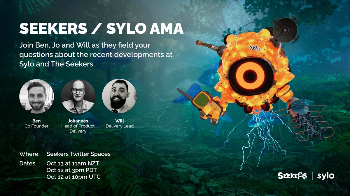 After the success of our last AMA, the Seekers/<a href="/Sylo/">Sylo</a> team are back for another live session.

Join Ben, Jo and Will as they field your questions about the recent developments at Sylo and the Seekers!

x.com/i/spaces/1rmGP…