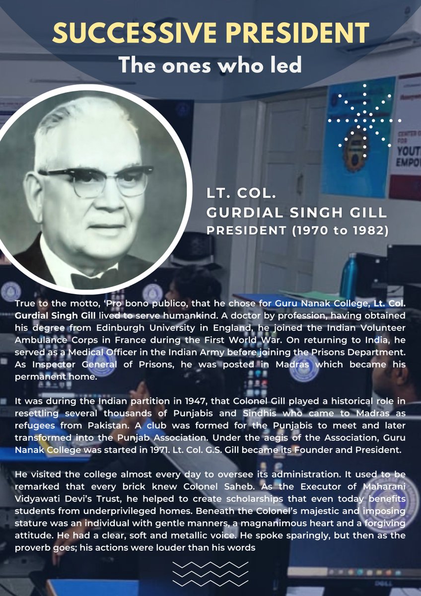 GNC_Chennai's tweet image. #SUCCESSIVE #PRESIDENT

LT. COL. GURDIAL SINGH GILL
PRESIDENT - 1970 to 1982

#gurunanakcollege #gnc_chennai #50yearsofgurunanakcollege #GuruNanakCollegeChennai #educationinchennai #gurunanakeducationalsociety