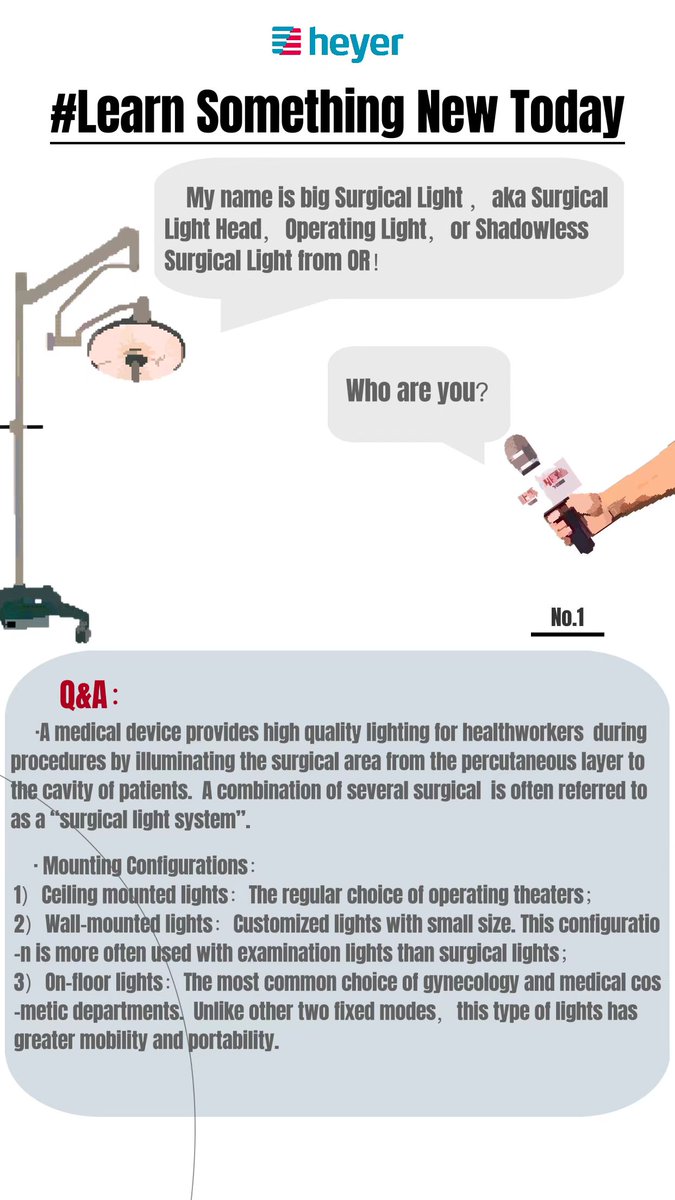 AeonmedC's tweet photo. 📖Learn something new today! 🎓What is surgical light? How many mounting configurations of surgical light do you think of? Follow us, HEYER will keep you updated. Now let's start our 5 mintues class-surgical light series 1.0.
#surgicallight #shadowlesslight #mountingconfig https://t.co/Xho04wUm8X