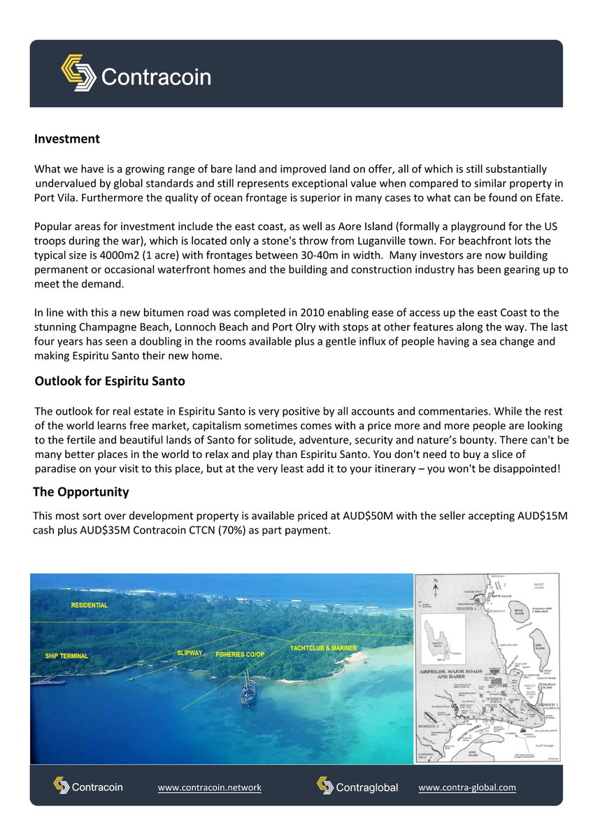 ContracoinCTCN's tweet photo. Espiritu Santo - Vanuatu.
23 hectares of the most sort after development sites in the South Pacific.
#Contracoin #Espiritusanto #Vanuatu #DA #Development https://t.co/Yz1FYv6dQm