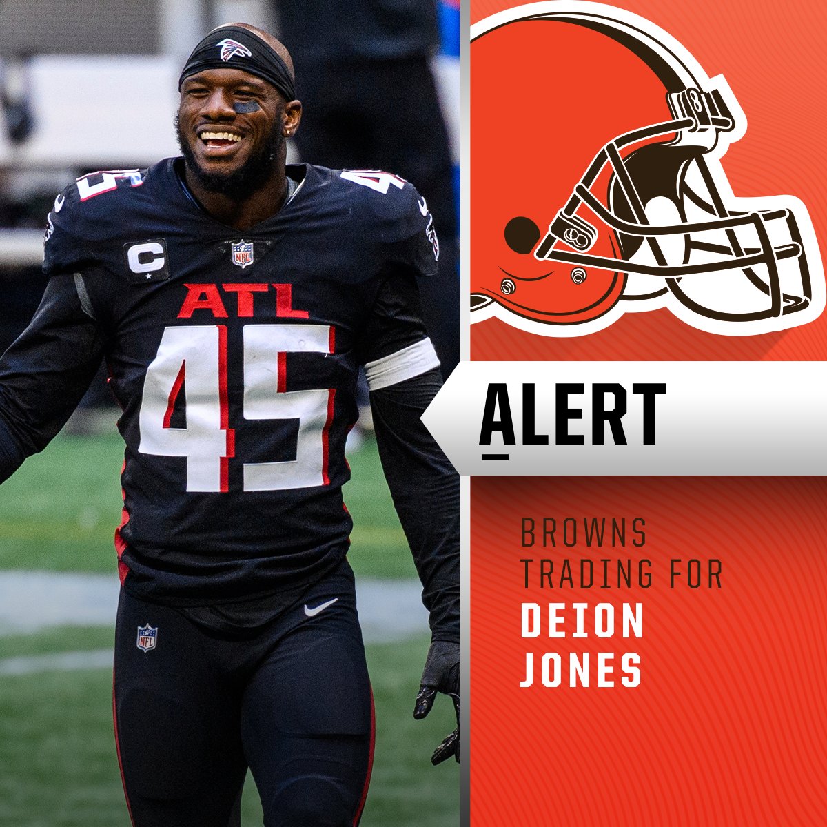 💥 Trade Alert 💥
Browns are trading for Pro Bowl LB Deion Jones in exchange for late-round draft picks (via <a href="/Rapsheet/">Ian Rapoport</a>) #Browns