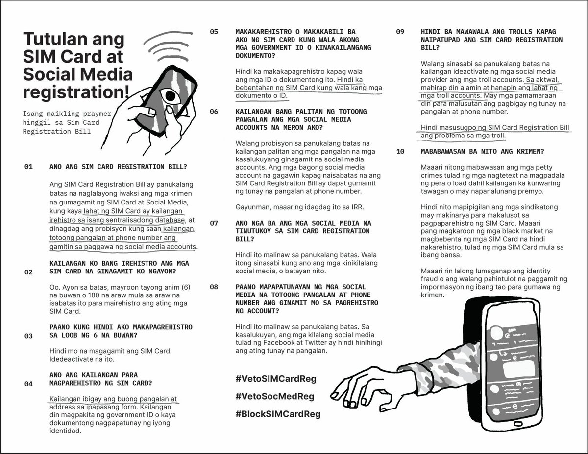 RachVillamor's tweet photo. BBM signed the SIM Registration Act into Law today despite various of studies that show how this is not a deterrent for crime, and will only permit unprecedented surveillance &amp; profiling of civilians.

Ano nga ba ang Sim Card Reg Act? Here's a primer from @cpu_ph. #NoToSimCardReg https://t.co/NK9CirXXVt