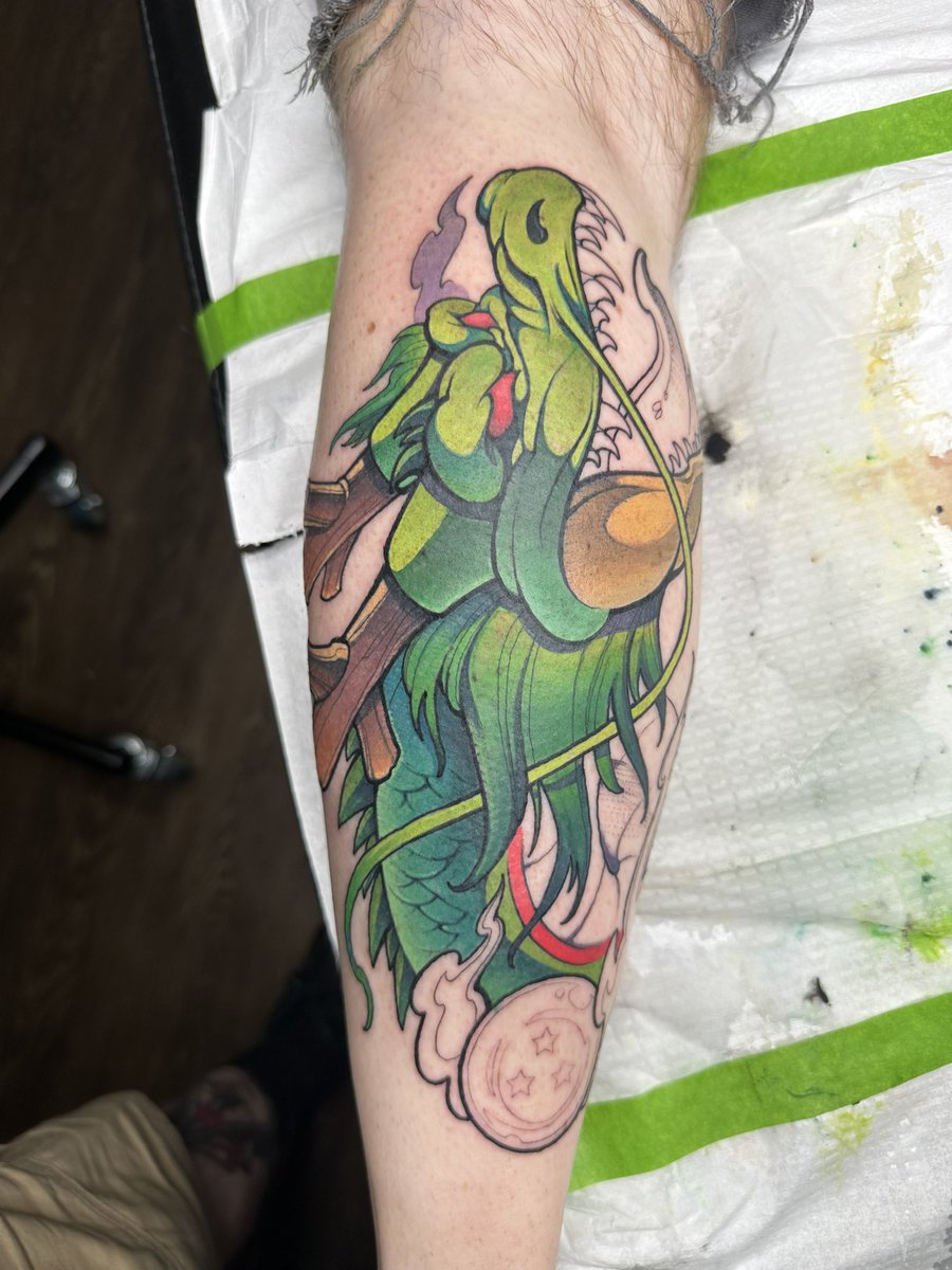 Got a DBZ tattoo started today and this was a 6 hour session. Calf tattoos suck lmao. But I love the work that was done and can’t wait to get it fully finished! 

Next year we’ll be doing the Great Ape on the other calf! #dbz #dragonball #dragonballz #tattoo