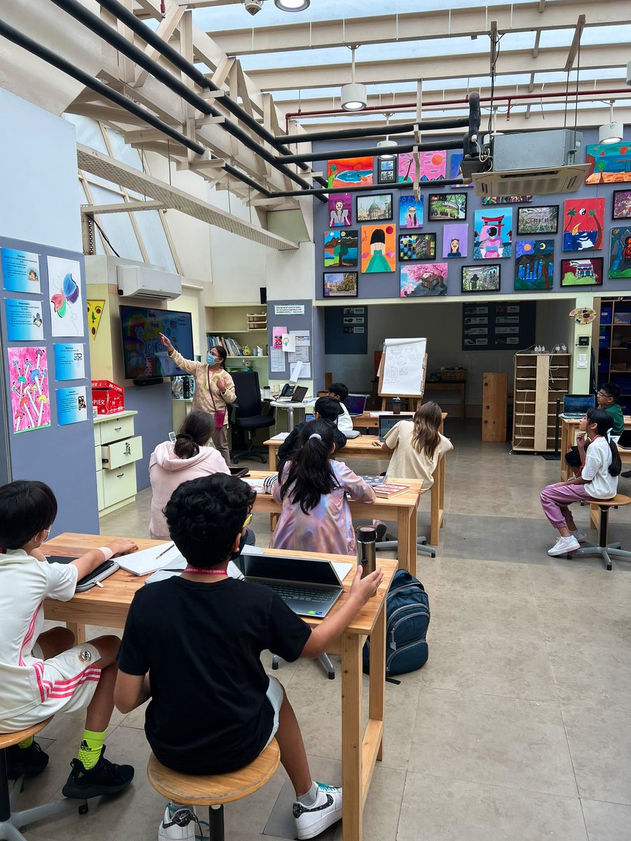 MrBarronLearns's tweet photo. This morning was all about the arts for me today! I had the opportunity to help plan logistics for next week’s @ASBIndia MS play, attend a grade 6 art class, and listen in on sound checks for lunchtime atrium jams organized by our music department. 🖼️🎭🎶🤘🏻@msneidmusic @KaleroyZ https://t.co/zICfv6H8ex