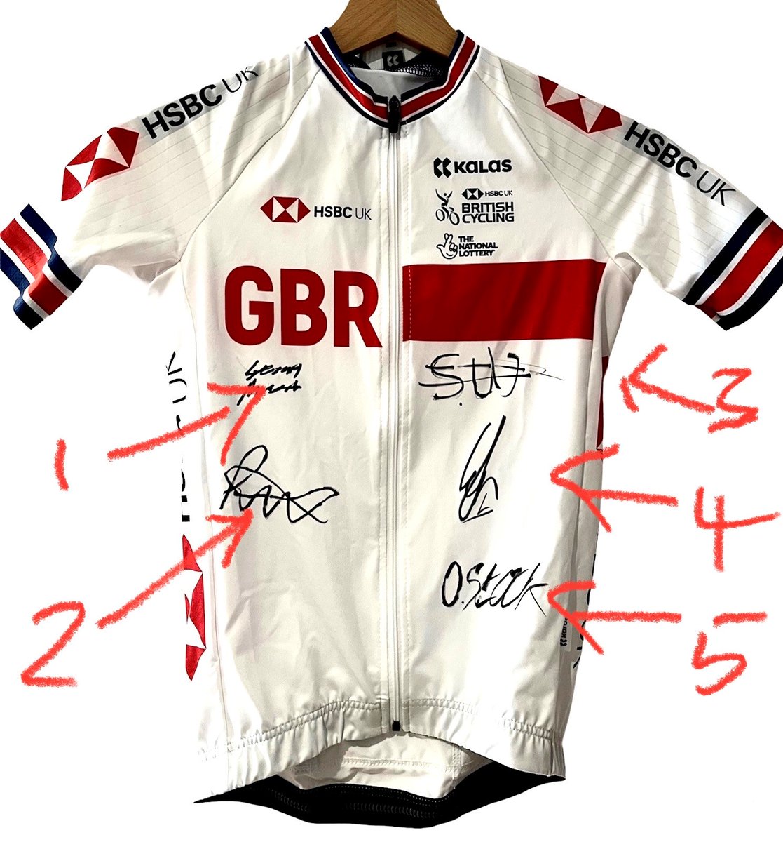 It's been #AllAroundTheWorld and now it's back in Manchester.. and soon to be on it's way to Leeds for the #RaynerFoundation Dinner The Great Britain Jersey of the U23 Team at the World Championships last month. Signed by all the riders but which is which🤔 Send us your ideas 1-5