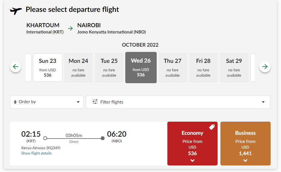 Can someone explain to me this KRT to KGL is 304$ and KRT to NBO is 536$ Same date Same Flight <a href="/KenyaAirways/">Official Kenya Airways</a> I rather book to Kigali and then get of at JKIA and go home.