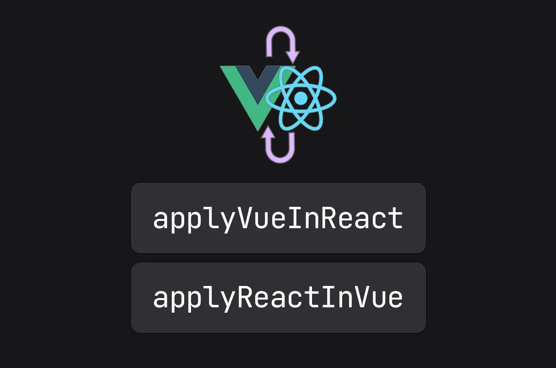 MadeWithVueJS's tweet photo. Use Vue in React projects and vice versa with Veaury 🔄 - https://t.co/qRuONYdnwM https://t.co/3nS3WvPjJJ