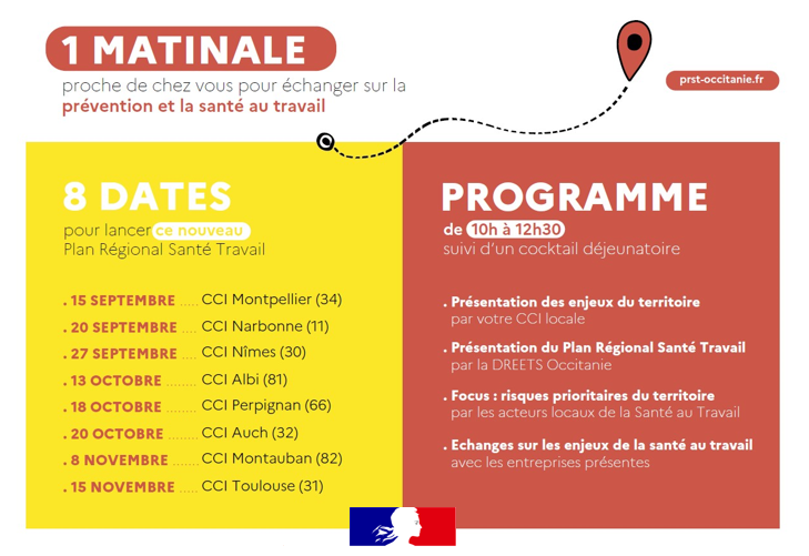 Travail_Gouv's tweet photo. 🗓 Jusqu'au 15 novembre 2022, les acteurs du Plan régional santé au travail en Occitanie viennent à la rencontre des entreprises pour échanger sur les enjeux de la #prévention et de la #santé au #travail.
➡ Découvrez le programme : https://t.co/CSoh9SsXxn
#PST4 #PRST https://t.co/f6elUIBEz8