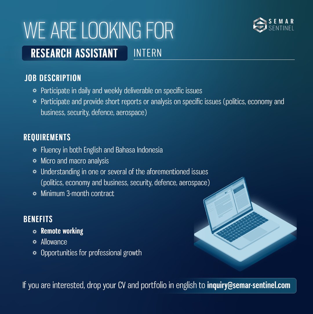 SemarSentinel's tweet photo. #oprec #openrec #openrecruitment #jobopportunities #loker #lokerindonesia #WFH #research #researchanalyst #mediajobs #mediamonitoring #joballert #jobseeker #jobvacancy #jobopening #lokerjakarta #employee #researcher #graphicdesign #graphicdesigner https://t.co/TwqTeGtEBW