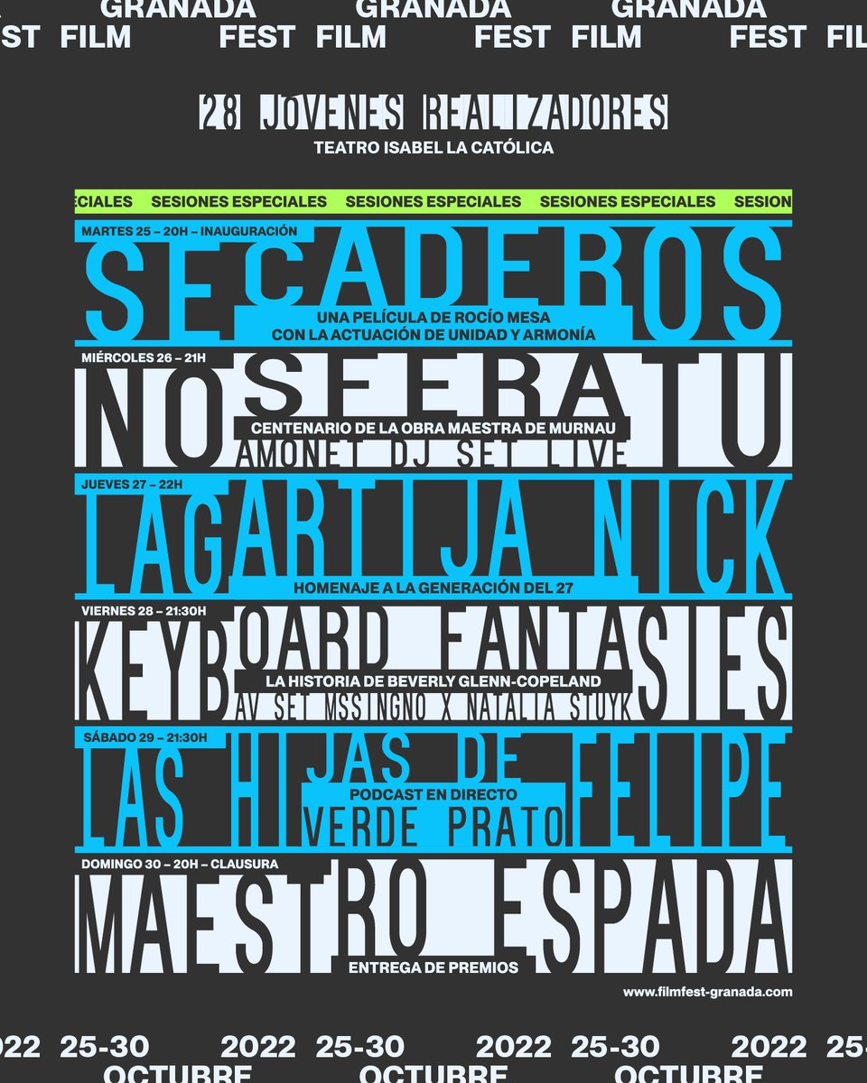 GranadaFilmFest's tweet photo. ¡Ya tenéis toda la programación del festival disponible en la web!

➕ INFO
https://t.co/VOBUHhiCrQ https://t.co/Aew3LIYE2k
