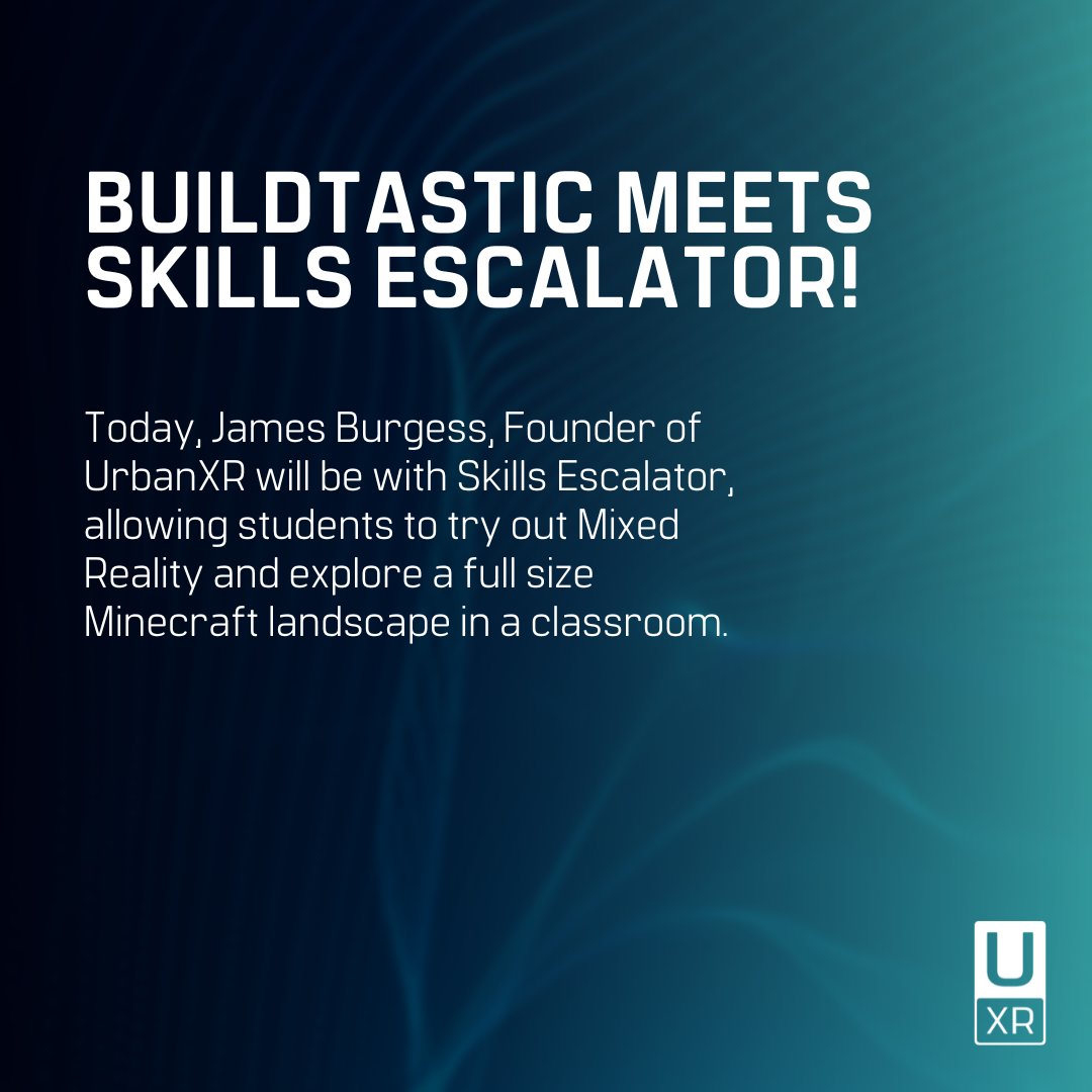 Today, James Burgess, Founder of UrbanXR will be with Skills Escalator, allowing students to try out Mixed Reality and explore a full size Minecraft landscape in a classroom! 🙌

#AR #AugmentedReality #MixedReality #VirtualReality #Minecraft