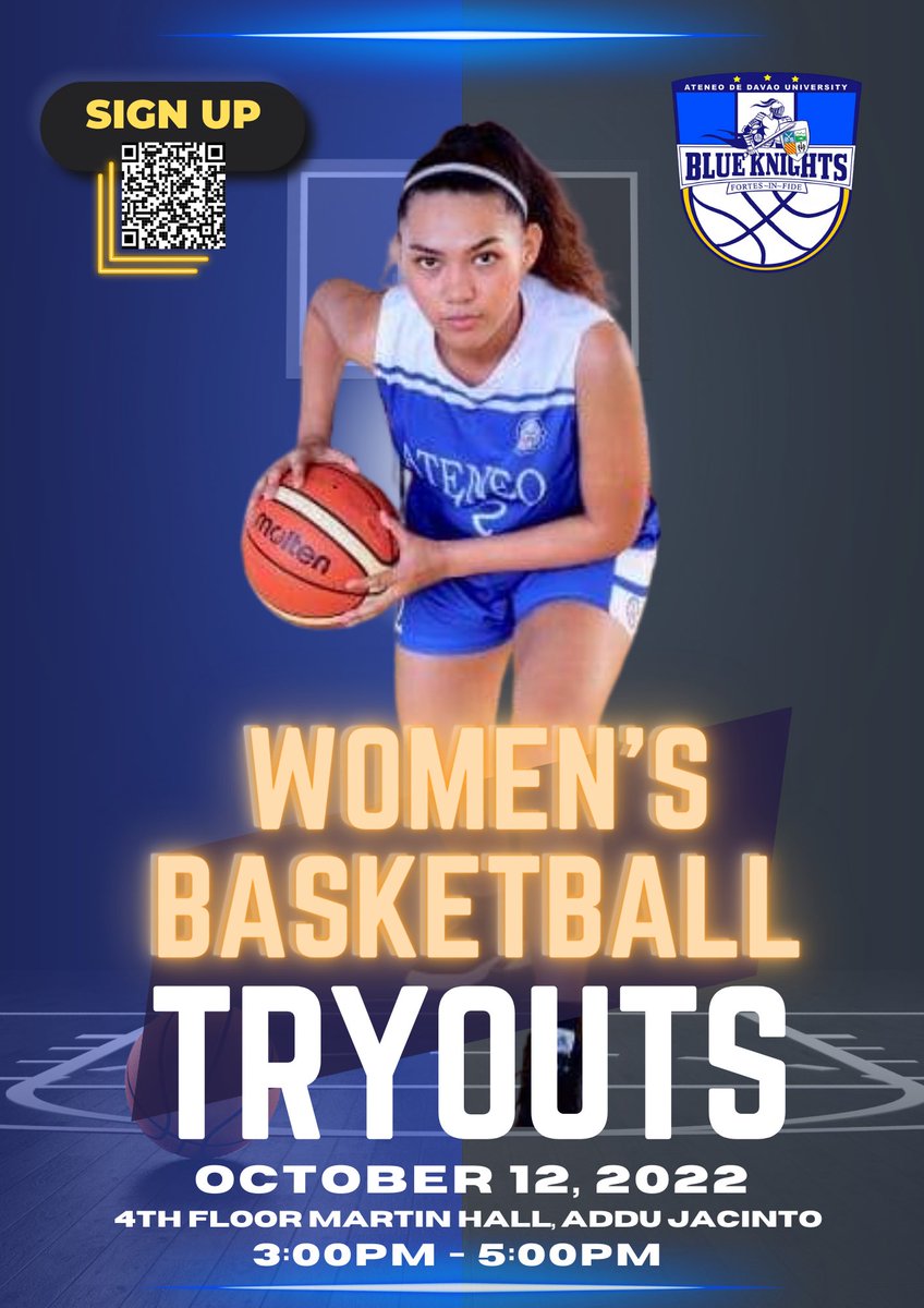 AdDU_Basketball's tweet photo. YOUR TIME IS NOW!

Calling on female hoopers! Here’s your chance to join the ADDU WBT. Tryout will be on October 12, Wednesday, at 4th floor Martin Hall, 3:00pm-5:00pm.

Be part of our team! Register through this link: https://t.co/wFIyfBOIsT

For inquiries, message us. https://t.co/lWAO8XIpNS