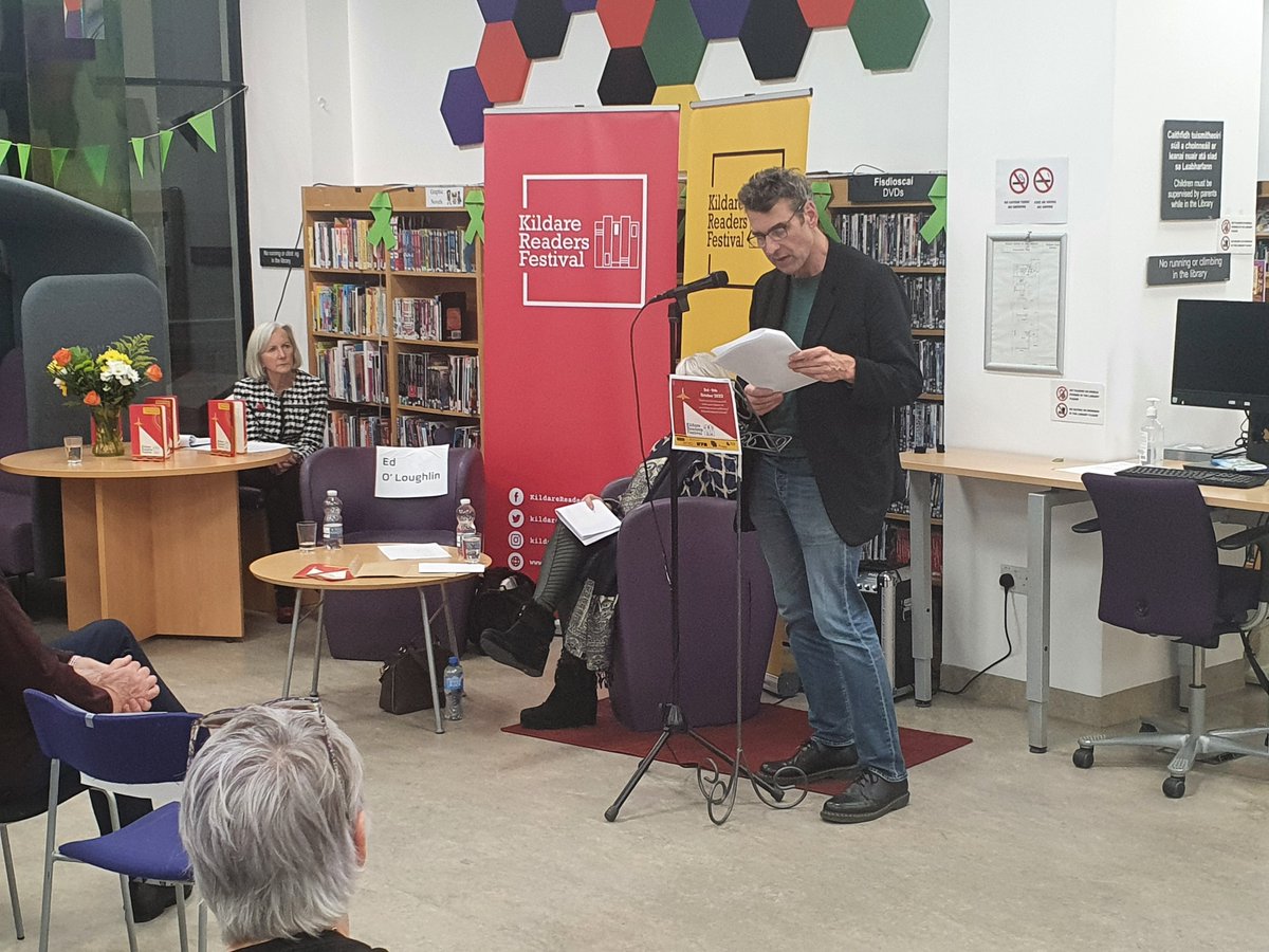 kildarelibrary's tweet photo. Thanks to our Anthony in #KildareTownLib for these snaps from the #kildarereadersfestival event
Ed O' Loughlin in Conversation with Miriam Mulcahy and The Annual Michael Mullan Charity Fund Writing 
Competiton Prize giving Event which were on the same night...what a busy library! https://t.co/BkfsnqHJhP