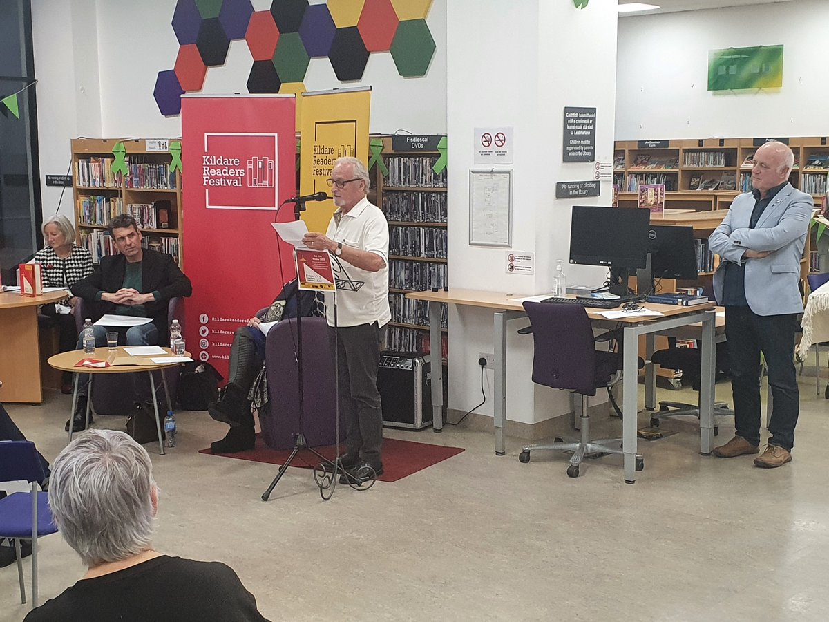kildarelibrary's tweet photo. Thanks to our Anthony in #KildareTownLib for these snaps from the #kildarereadersfestival event
Ed O' Loughlin in Conversation with Miriam Mulcahy and The Annual Michael Mullan Charity Fund Writing 
Competiton Prize giving Event which were on the same night...what a busy library! https://t.co/BkfsnqHJhP