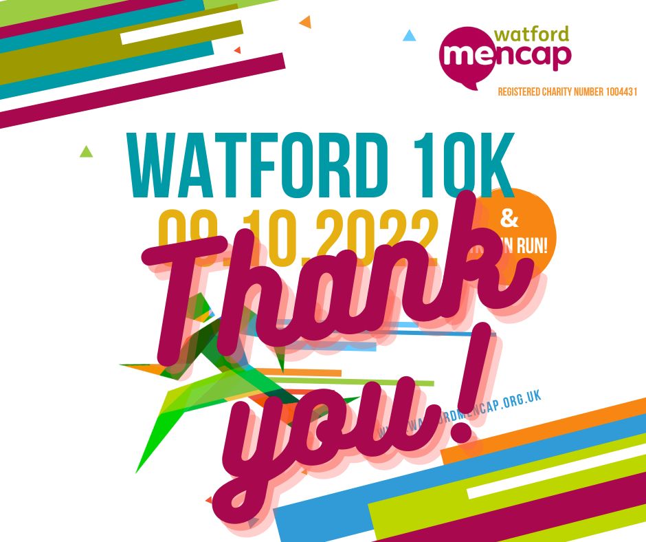 Thanks to everyone who ran, volunteered or supported the #Watford10k yesterday.  
It was a fantastic event, and we're grateful for the community coming together to to support us as we raise funds to provide vital services for local people with learning disabilities.