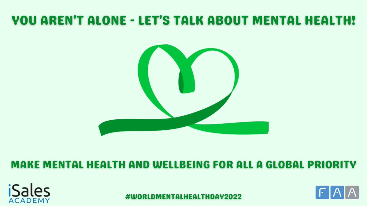 iSalesAcademy1's tweet photo. Today is #WorldMentalHealthDay, and the focus this year is 'make mental health and wellbeing for all a global priority'.

Awareness if the first step towards prevention, we are qualified 'Mental Health First Aid Awareness' trainers. Get in touch if you want to know more! #MHFAA https://t.co/TqBJjXcTOe