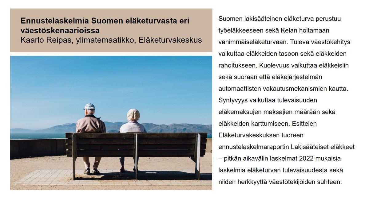 Tervetuloa väestötieteen jatko- ja täydennyskoulutusseminaariin 3.–4.11. Lammille. #SVYsemma
Seminaarin teemana on Suomen väestö uuden edessä: syntyvyys, kuolleisuus, muuttoliike

Ennustelaskelmista puhuu <a href="/KaarloReipas/">Kaarlo Reipas</a> <a href="/ETKinfo/">Eläketurvakeskus</a> 

blogs.helsinki.fi/svy-ry/vaestot…
