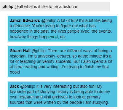 ImHistory_Team's tweet photo. In the #BlackHistoryMonth Zone, students have been not only been learning about the historical figures, they've also been learning about what it's like to be a historian

@UKRI_News 

Have a look at the conversation from this morning's Chat below! 👇 https://t.co/nd7kLwha30
