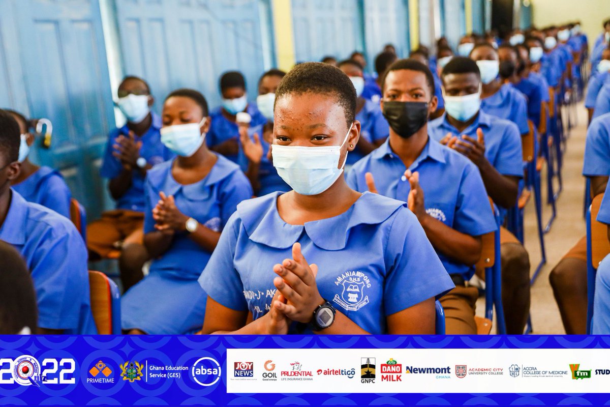 KnustRoad's tweet photo. KNUST SHS AUDI: 

End of Round 2:

Amaniampong SHS: 31pts
St. Monica’s SHS:  8pts
Abuakwa State College: 8pts 

#NSMQ2022 #NSMQPrelims #Primetime https://t.co/QWkrbeCA3P