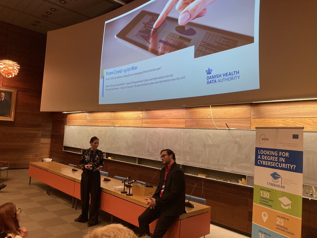 Vores funktionsleder Tanja Kaufmann og afdelingschef Søren Bank Greenfield har idag haft et indlæg om risikoforståelse og sundhedssektorens trusselslandskab til eHEALTH SECURITY CONFERENCE. <a href="/enisa_eu/">ENISA</a> #CyberSecurity #healthcare