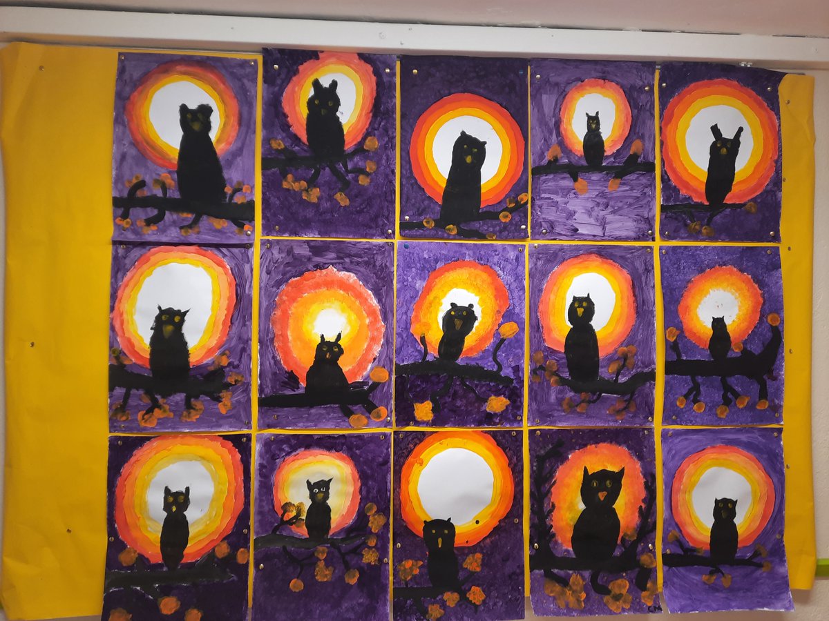 parke_ns's tweet photo. Autumnal art from 5th/ 6th class
" The owl and the moon" https://t.co/H6jOD4IZ0j