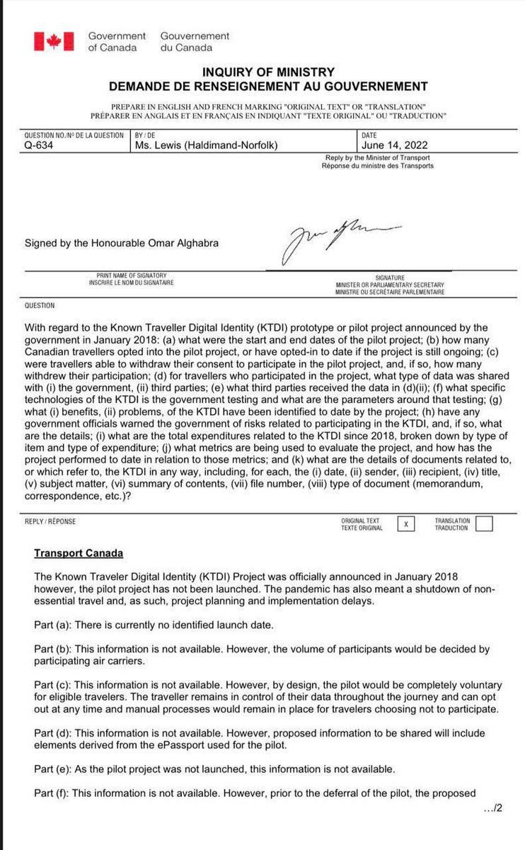 Canada's digitale ID contract.

Hetzelfde geld voor Nederland daarom zijn onze vliegvelden een puinhoop we worden erin geluisd.