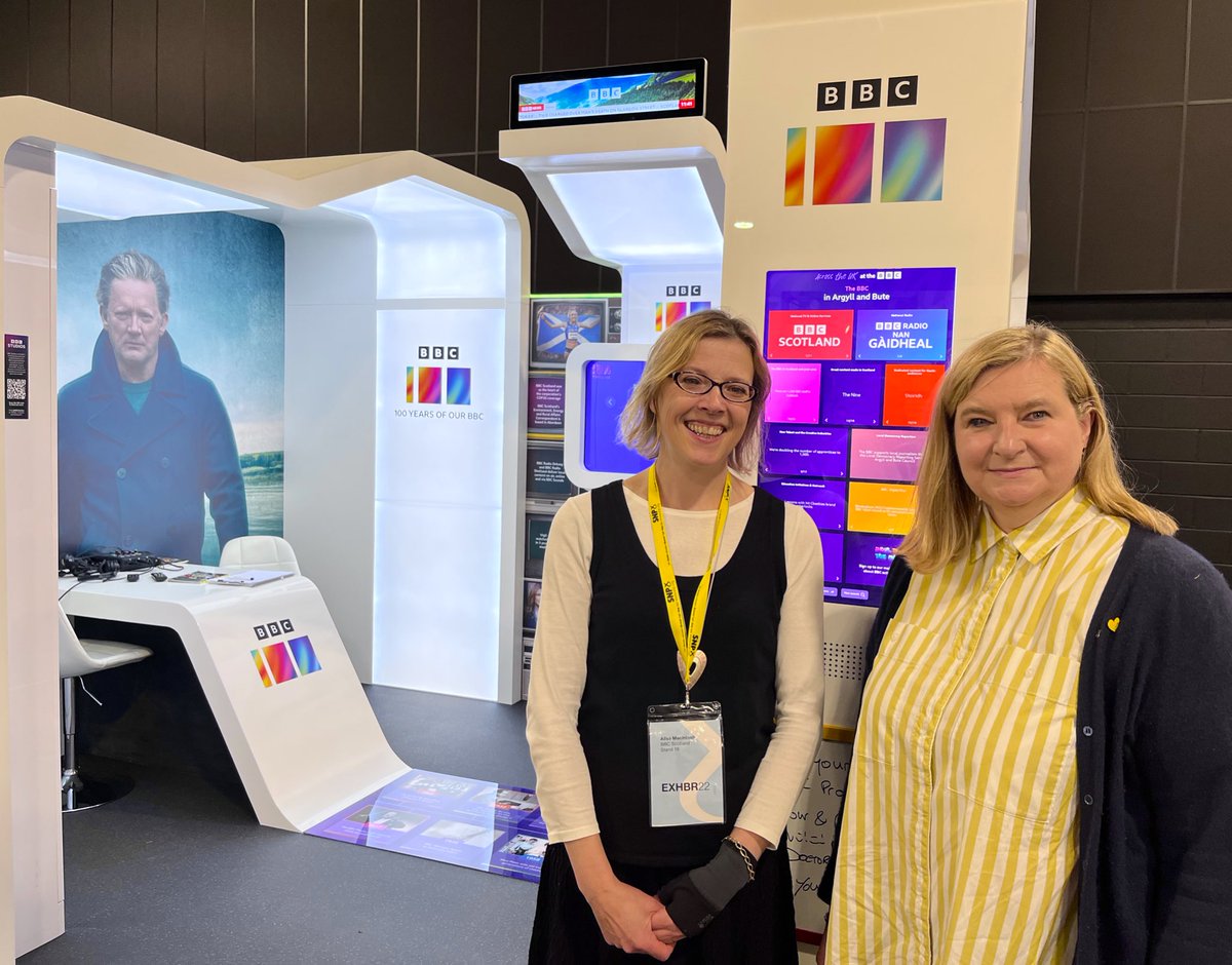 BBC_PA's tweet photo. Great to chat with @jenni_minto on the BBC stand about BBC Scotland and our work in Argyll and Bute #SNP22 https://t.co/s8RxHTVn4r