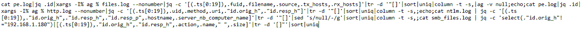 seguridadyredes's tweet photo. #Zeek_IDS #Zeekurity

cat pe.log|jq .id|xargs -I% ag % files.log --nonumber|jq -c '[(.ts[0:19]),.fuid,.filename,.source,.tx_hosts,.rx_hosts]'|tr -d '"[]'|ag -v null;echo;cat pe.log|jq .id|xargs -I% ag % http.log --nonumber|jq -c '[(.ts[0:19]),.uid,.method,.uri,."id.orig_h"... https://t.co/XldVYsIosV