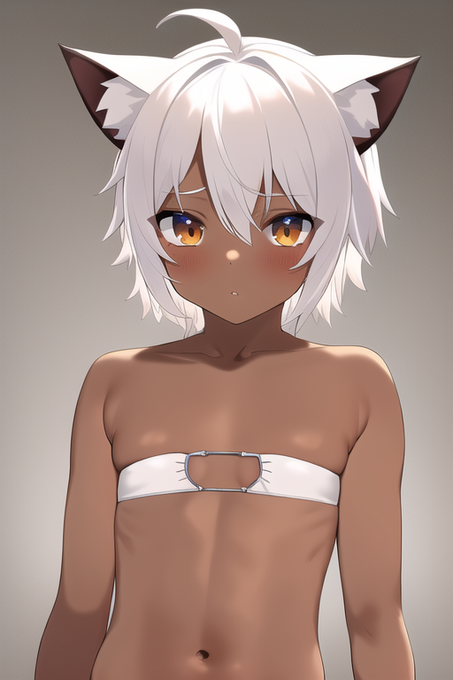 めっちゃ好みのショタが出てきた
brown skin,  White hair, little, boy,  cat ear 